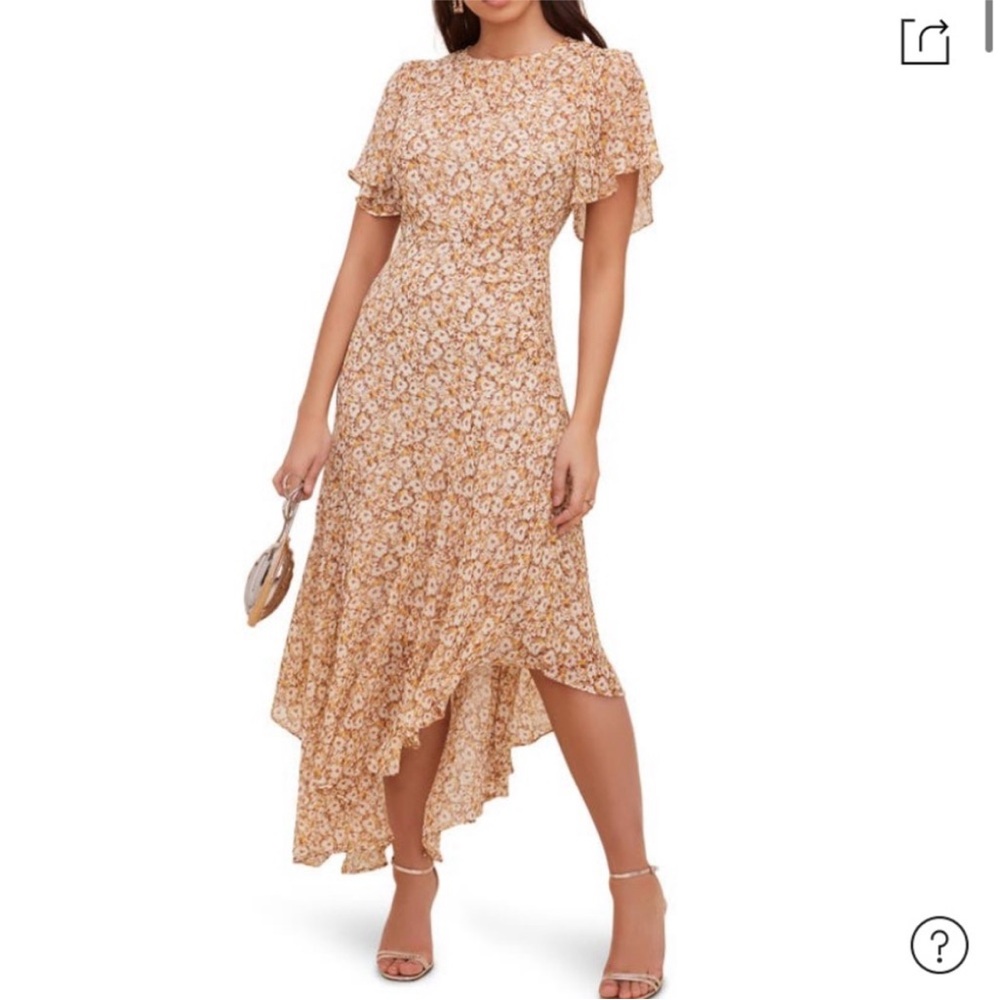 EUC Astr Asymmetrical Floral Dress in Mustard Multi Daisy